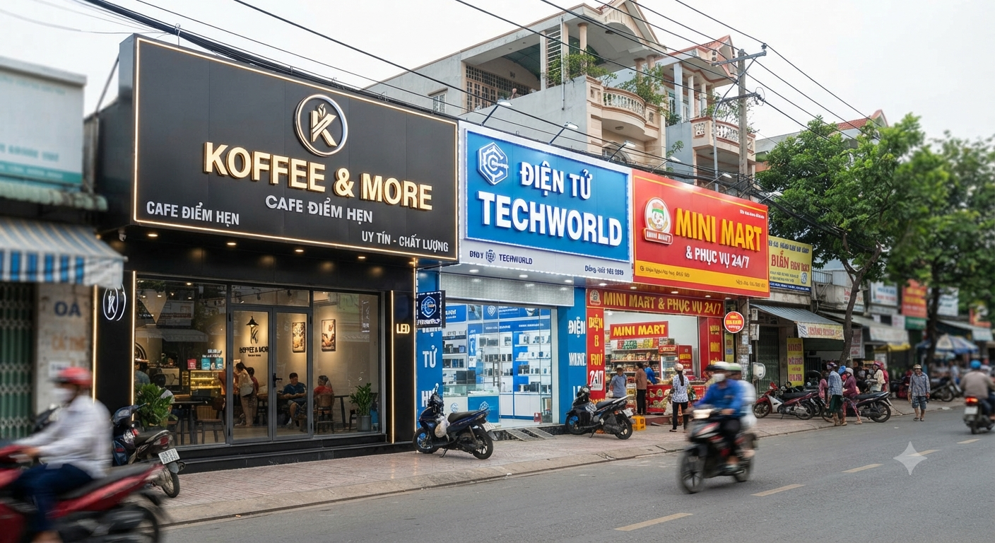 Các mô hình cửa hàng phù hợp nhất với bảng hiệu alu Nhơn Trạch