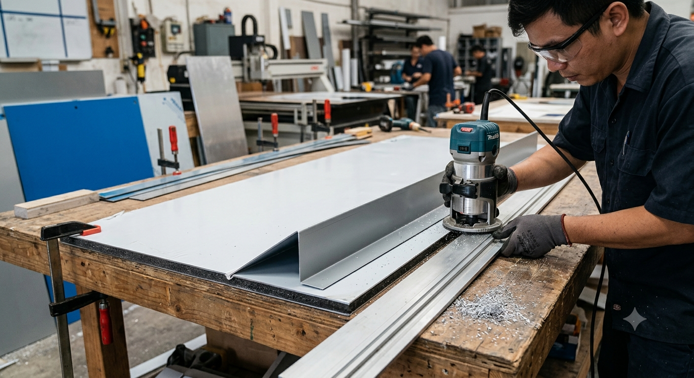 Lớp tấm nhôm nhựa aluminum và kỹ thuật phay gấp mép